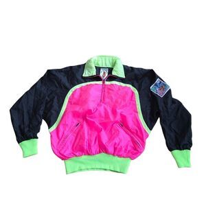VGT Hotdogger womens Sz S neon multicolor windbreaker half zip